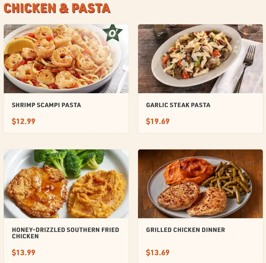 O’Charley’s Chicken & Pasta Menu USA