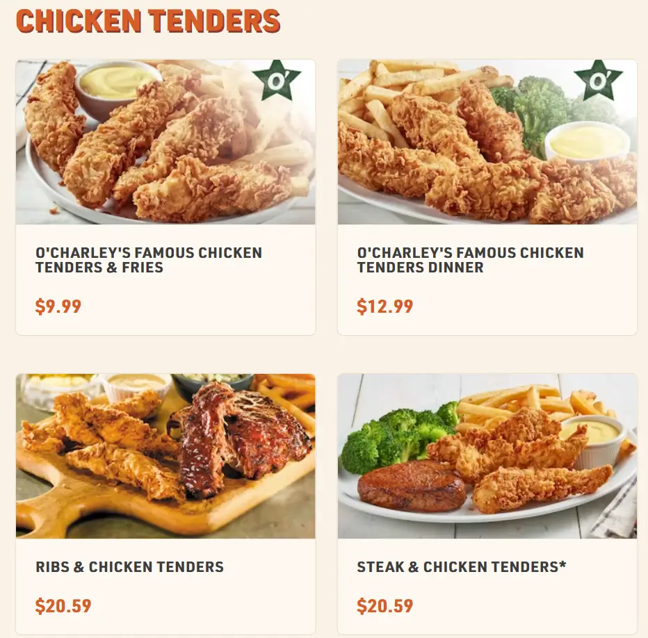 O’Charley’s Chicken Tenders Menu USA