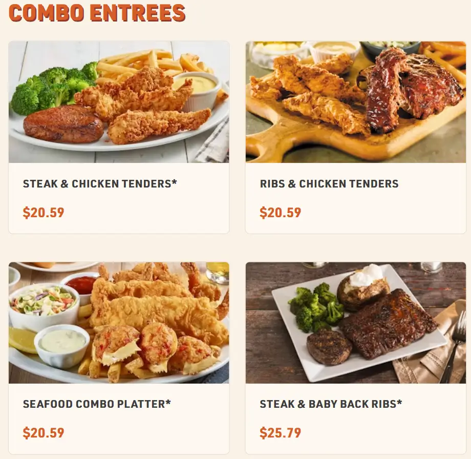 O’Charley’s Combo Entrees Menu USA