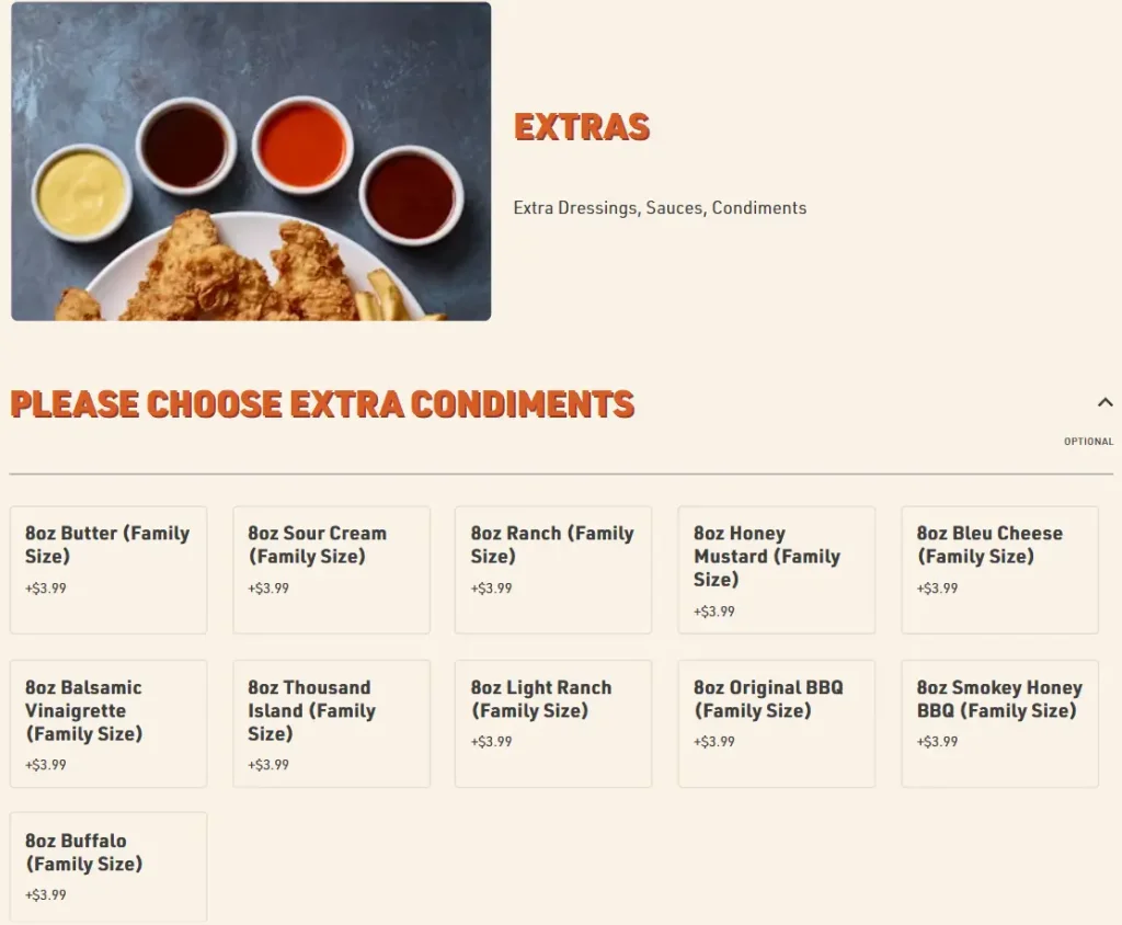 O’Charley’s Extras Menu USA