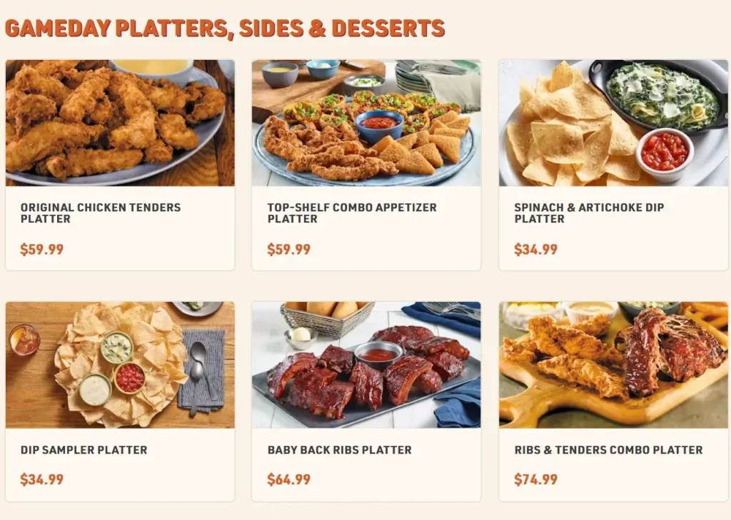 O’Charley’s Group Platters, Sides & Desserts Menu USA