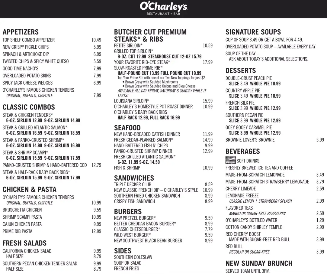 O’Charley’s Menu USA