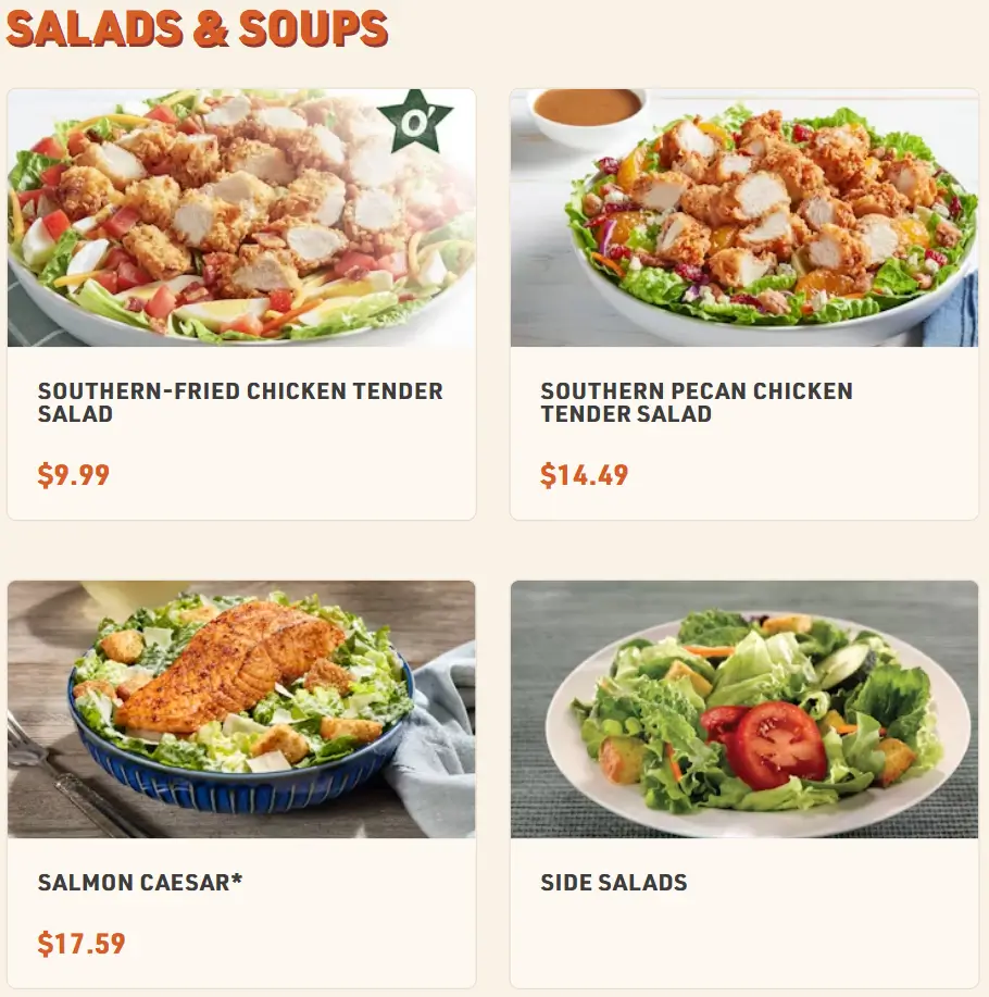 O’Charley’s Salads & Soups Menu USA