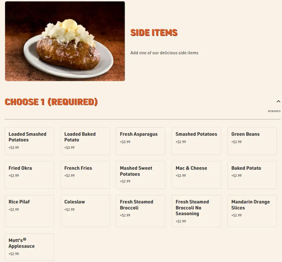 O’Charley’s Side Items Menu USA