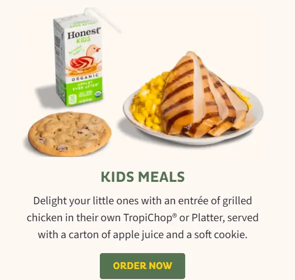 Pollo Tropical Kids Meals Menu USA