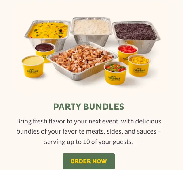 Pollo Tropical Party Bundles Menu USA