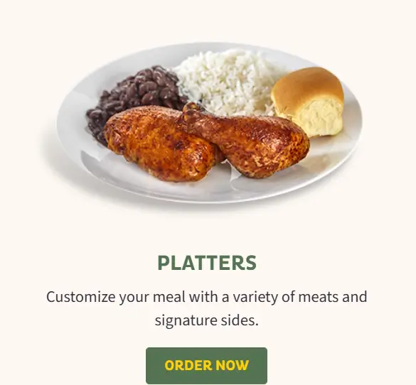 Pollo Tropical Platters Menu USA