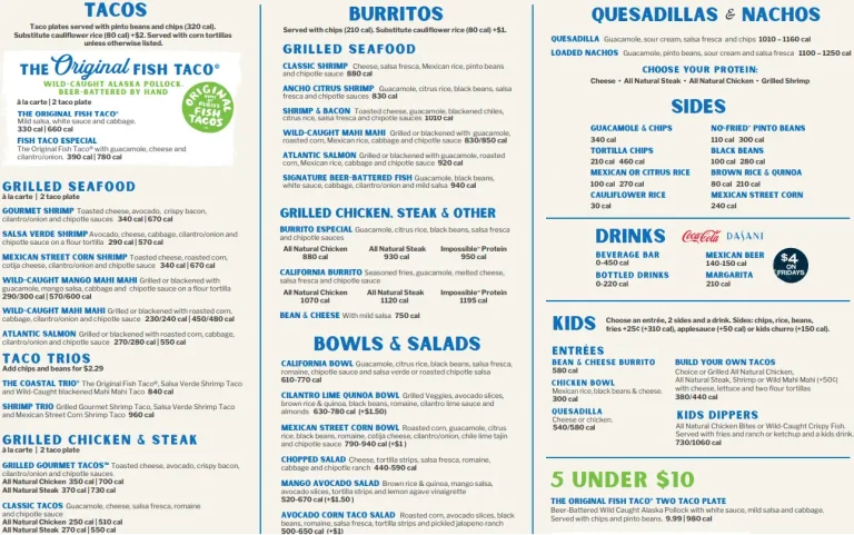 Rubio’s Menu USA