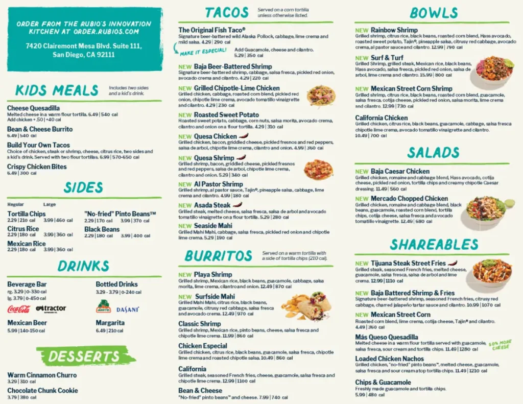 Rubio’s Menu With Prices USA