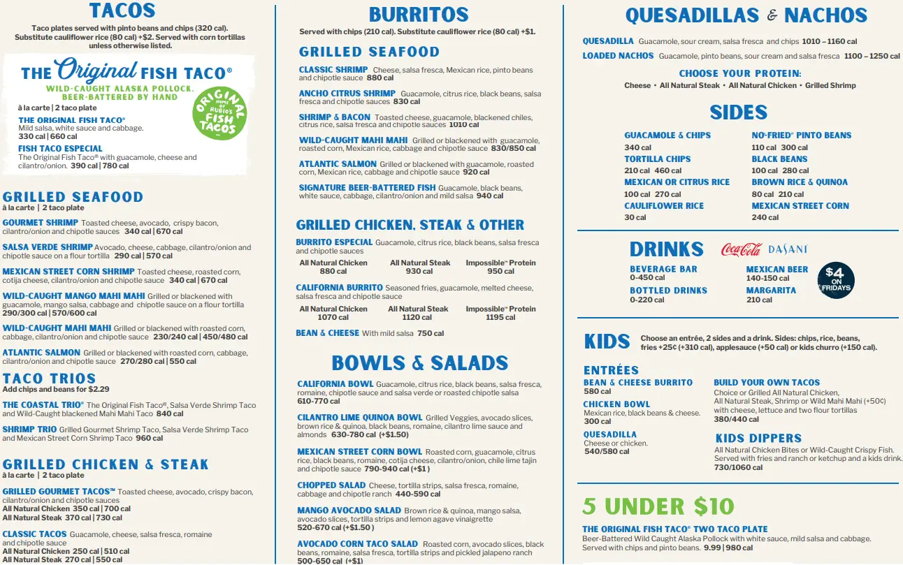 Rubio’s Menu USA