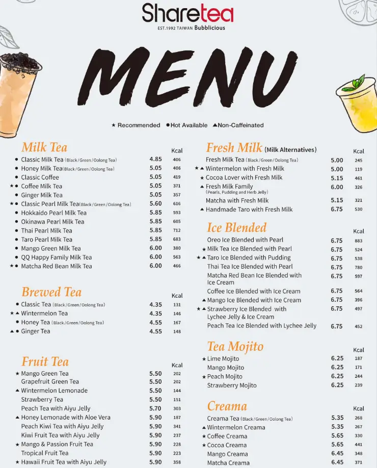 Sharetea Menu With Prices USA