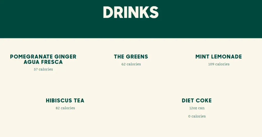 Tender Greens Drinks Menu USA