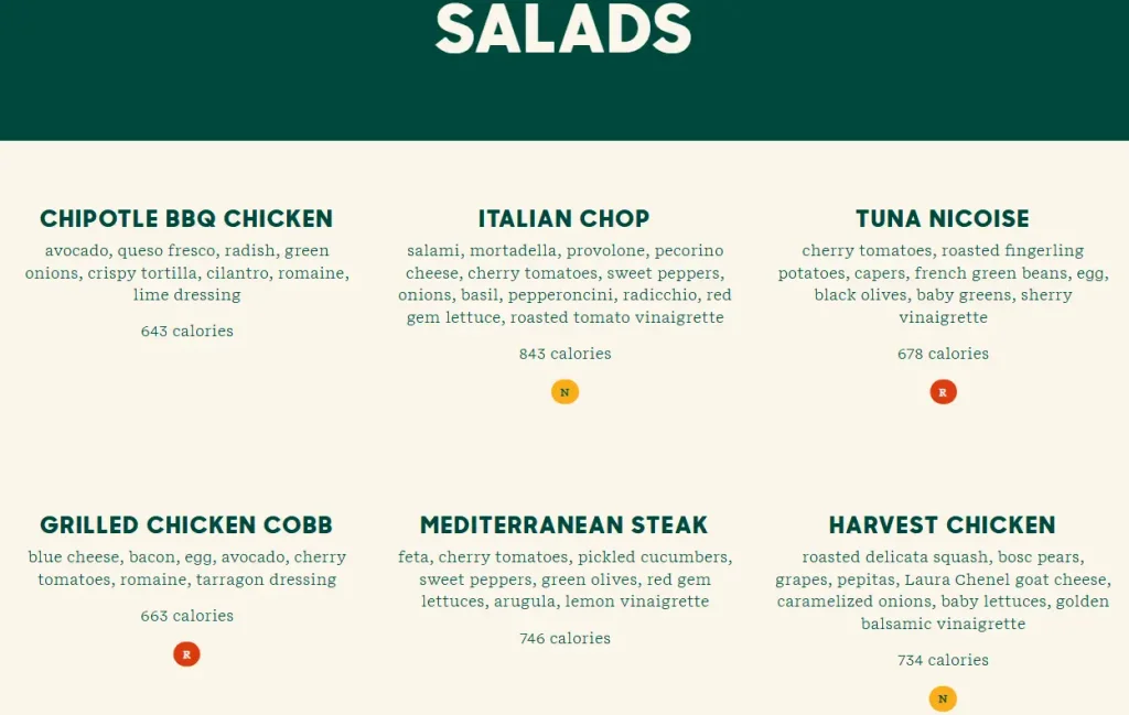 Tender Greens Salads Menu USA