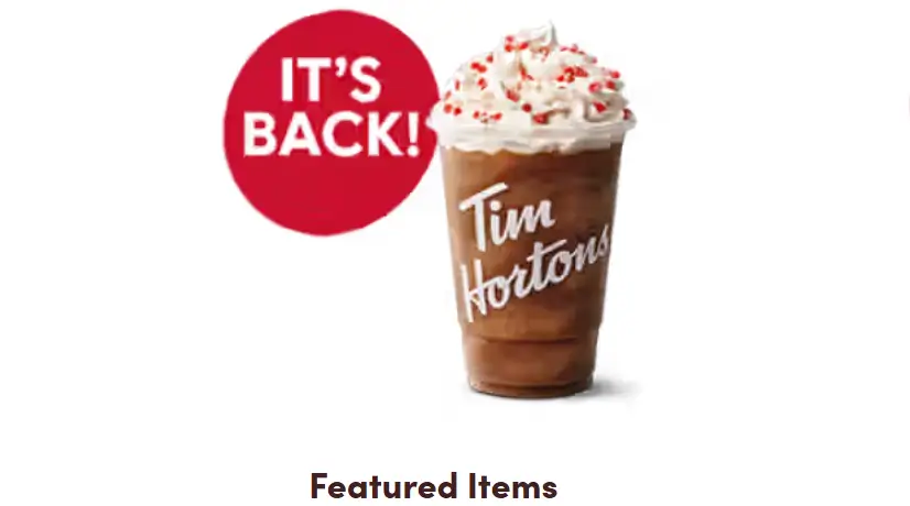 Tim Hortons Featured Items Menu USA