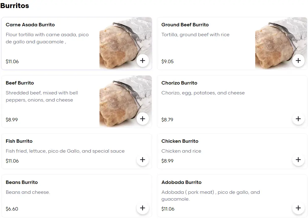 Los Betos Burritos Menu USA