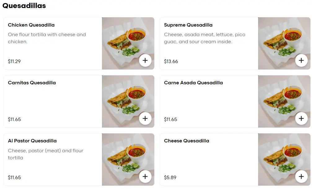 Los Betos Quesadillas Menu USA