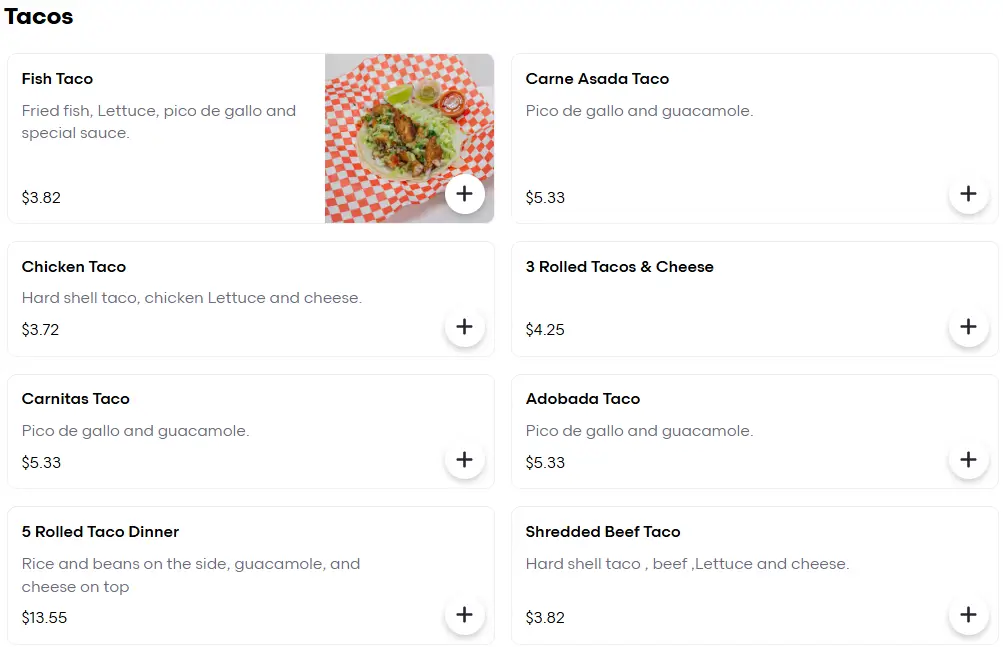 Los Betos Tacos Menu USA